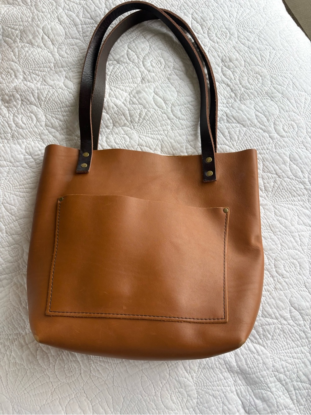 Portland Leather Tote Bag in Tan with Dark Brown Straps